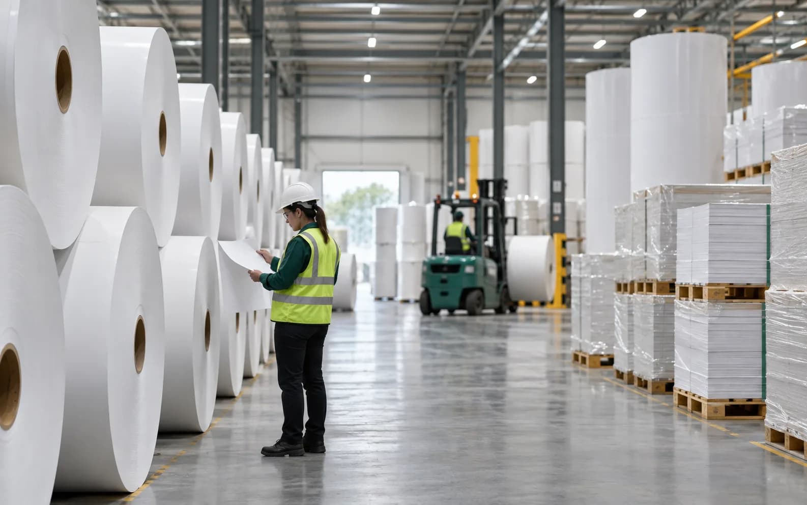 Quality inspection inside a modern paper supply warehouse